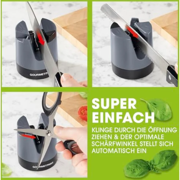 GOURMETmaxx Messerschärfer/Messerschleifer für alle Messer & Scheren | Automatische Winkeleinstellung & kompaktes Design | Mit Polierstab [Schleifblock] – Bild 3