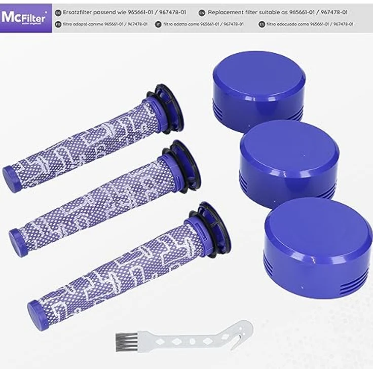 McFilter Filter-Set 6 Teile, 3x Vormotorfilter + 3x Nachmotorfilter, auswaschbar, blau/weiß, passend für Dyson DC58, DC61, DC62, V6, V7, V8 – Bild 6