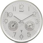 Mebus Funk-Wanduhr mit Thermo- und Hygrometer, lautlos, silberner Rahmen, weiß, Modell 12989 - Präzision und Komfort