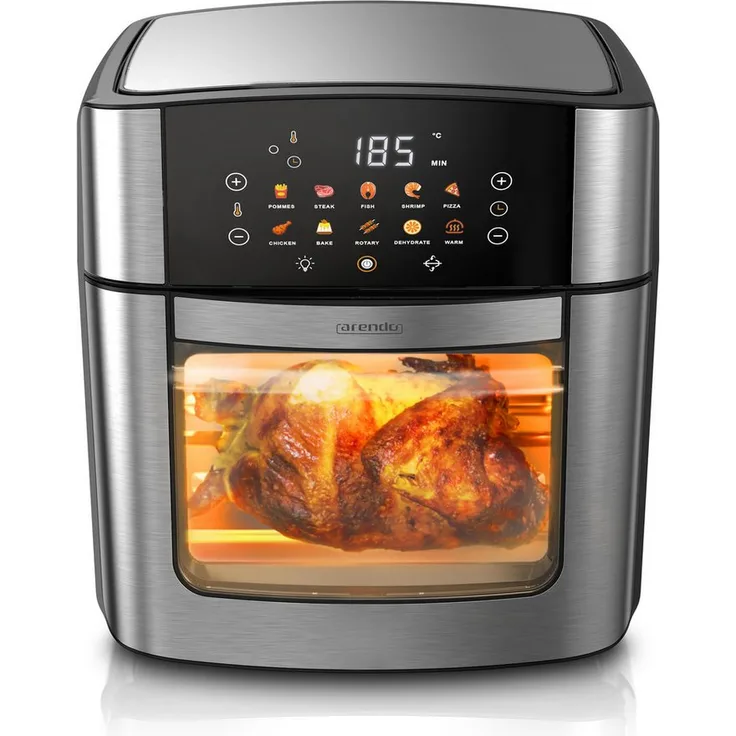 Arendo Heißluftfritteuse WLAN Multifunktionsofen 16L, 1800 W, Grill, Dörrautomat, Air Fryer mit 10 Programmen, Zubehör für Pizza, Hähnchen, Pommes, ohne Öl