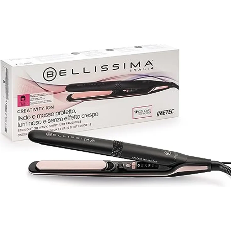 Bellissima Creativity Ion Glätteisen, glattes oder gewelltes Haar, Ionisator, Keramikbeschichtung + Diamantpartikel + Keratin, flexible Platten, 5 Temperaturen 150/230°C mit Memory-Funktion – Bild 1