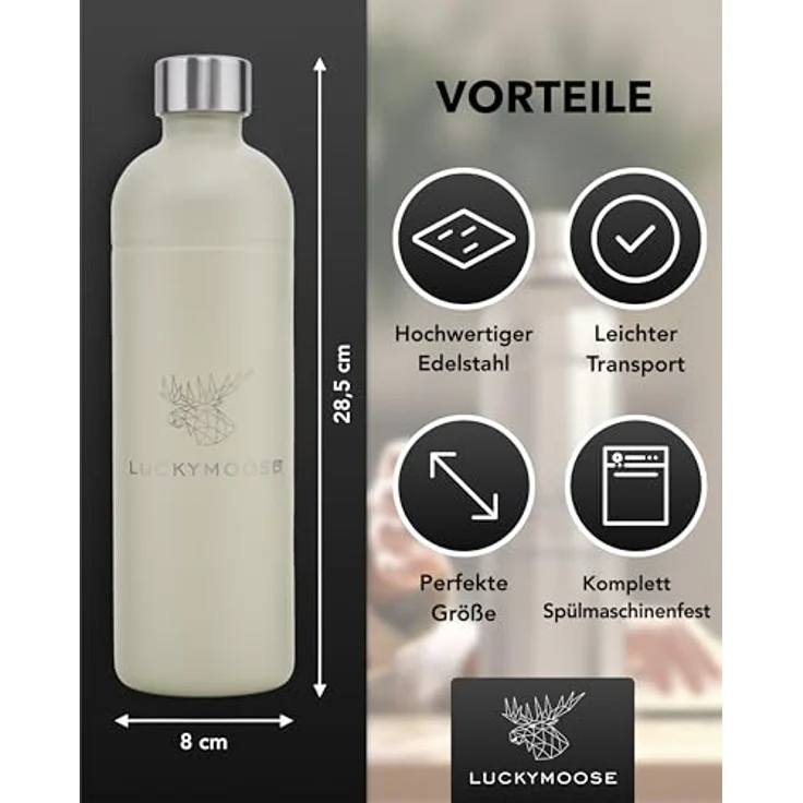 Luckymoose Wassersprudler Flasche Infinity, Spülmaschinenfest aus 304 Edelstahl, 0,75 bis 1,25 Liter, für Aarke Carbonator 3, Philips GoZero & Brita SodaOne – Bild 2