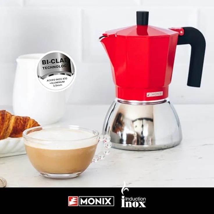 Bra Espressokocher BRA INOX RED 9T, italienische Kaffeemaschine aus Edelstahl mit 470 ml Kapazität für 9 Tassen, induktionsgeeignet, rot – Bild 5