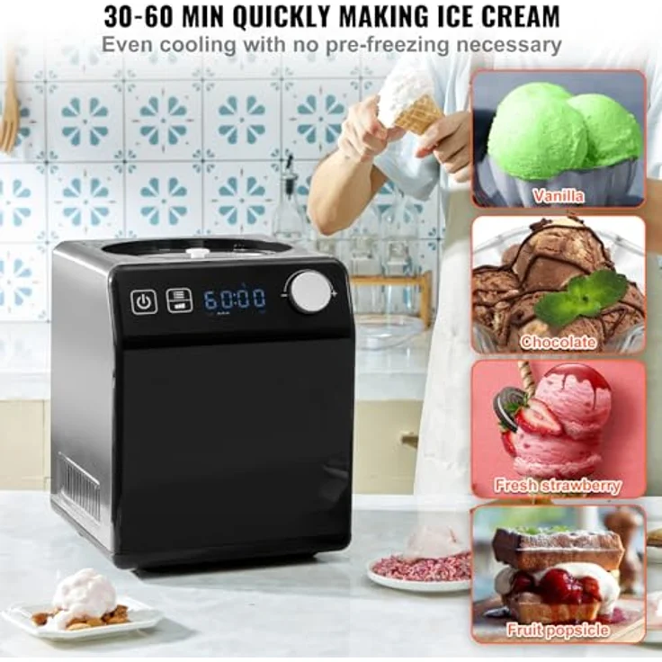VEVOR Kompressor Eismaschine 2 L, 180 W Joghurtbereiter 3 Modi Haushalt Schwarz Elektrisch – Bild 4