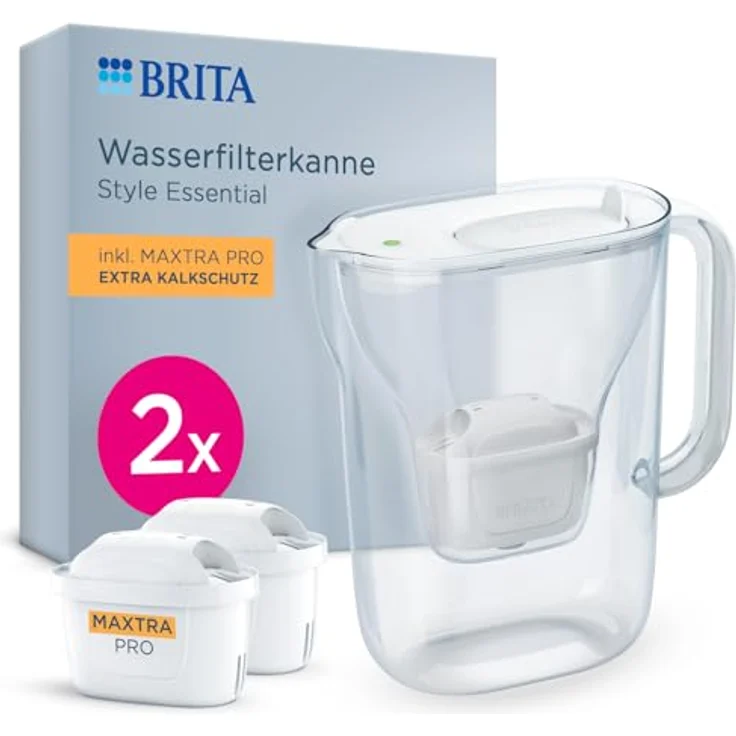 BRITA Wasserfilter Kanne Style Essential, 2,4l in weiß, inkl. 2x MAXTRA PRO Extra Kalkschutz, Kühlschrankgeeignet, mit Smart Light LED & Klapp-Deckel, filtert Verunreinigungen effektiv – Bild 1
