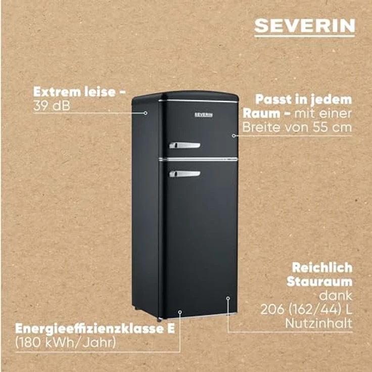 Severin RKG 8932 Retro Kühl-Gefrierkombination, freistehend, mattschwarz, Energieklasse E – Bild 5