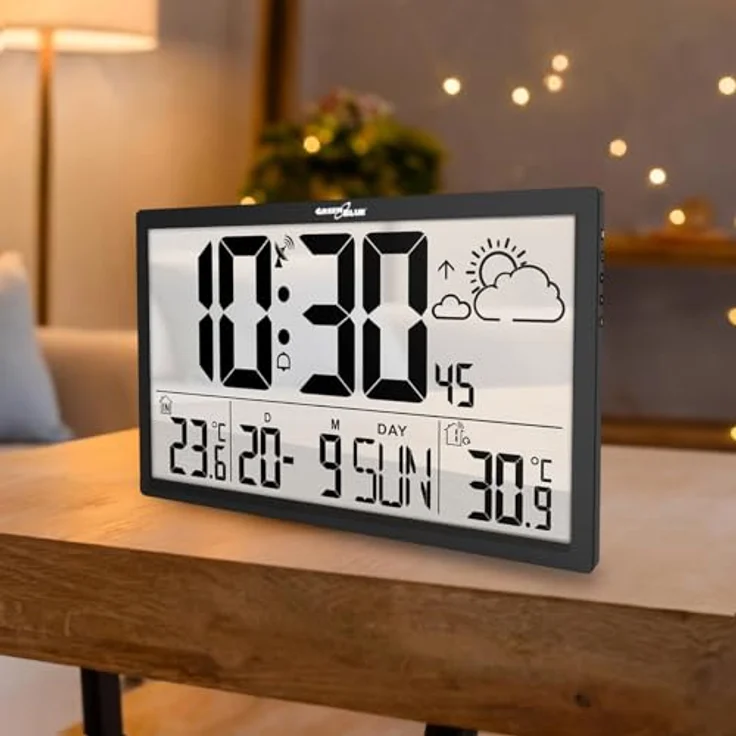 GreenBlue Wanduhr GB218 (Wetterstation, Digitale Wanduhr mit Außensensor) – Bild 3