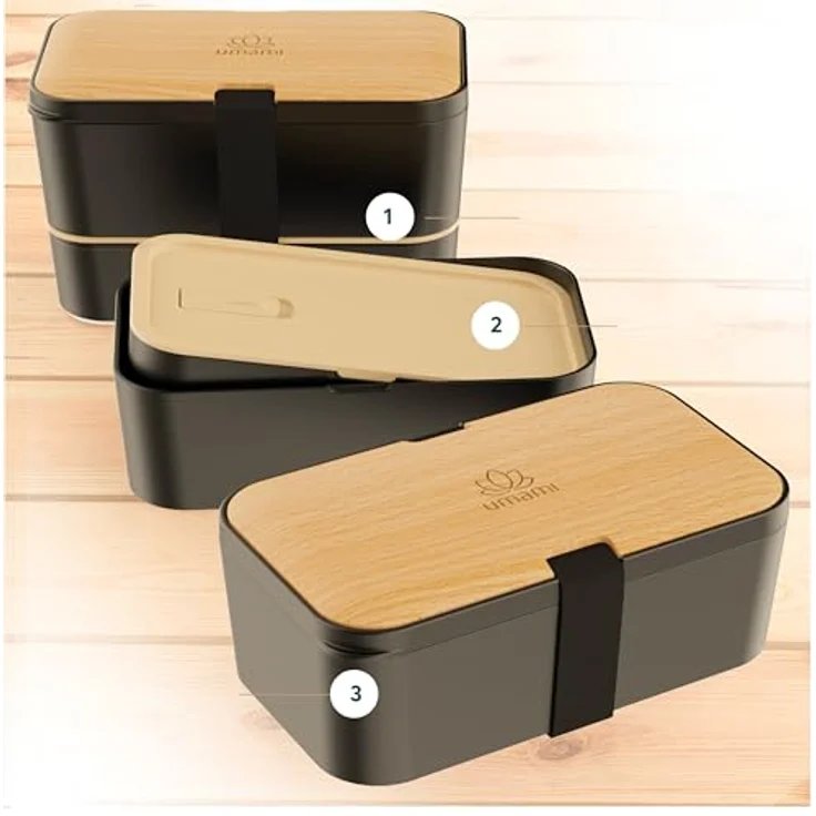 UMAMI Lunchbox Bento für Erwachsene, auslaufsichere Brotdose mit Fächern, inklusive Besteck und 2 Saucenbehältern, ideal für Meal Prep und Snacks – Bild 4