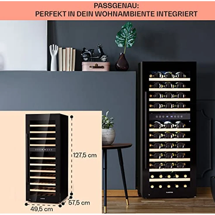 Klarstein Barossa 73 Duo Weinkühlschrank, freistehend, schwarz, 73 Flaschen, 2 Temperaturzonen, Touch-Display, Energieklasse G – Bild 7