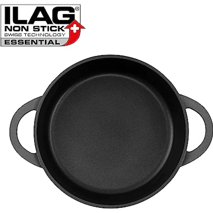 Kopf Schmorpfanne Aluguss Atavola Ø 28 cm mit ILAG Basic Antihaftbeschichtung, Induktion Servierpfanne inkl. Griffschutz aus Silikon und Deckel, backofenfest, Höhe 8 cm, schwarz – Bild 3