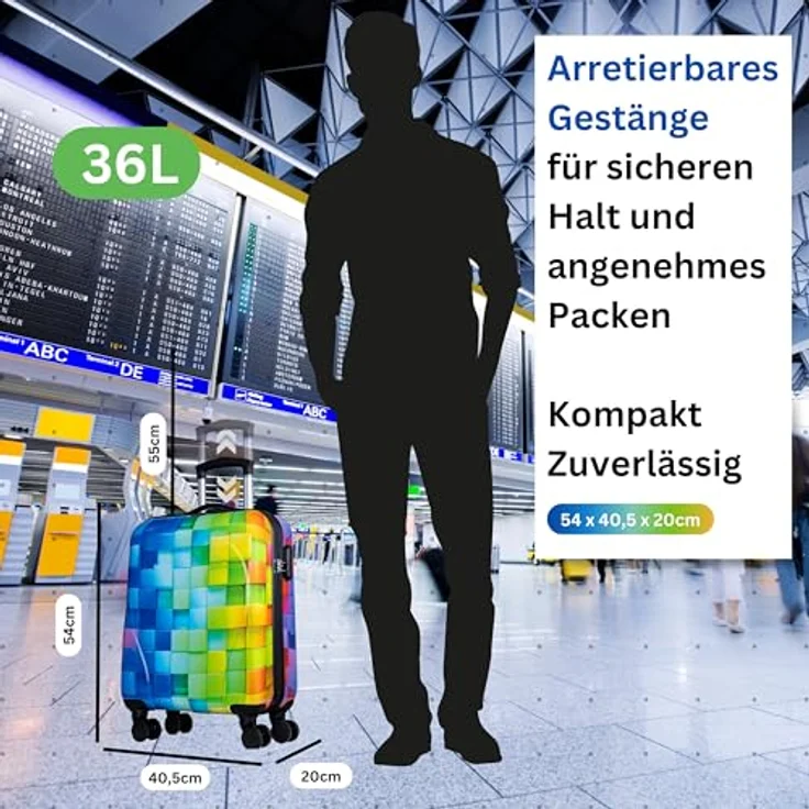 NOWI Hartschalenkoffer klein 56cm – 36L Volumen – 8 Rollen 360° drehbar – Leichter ABS Koffer mit Zahlenschloss & Teleskopgestänge (M, schwarz) – Bild 2