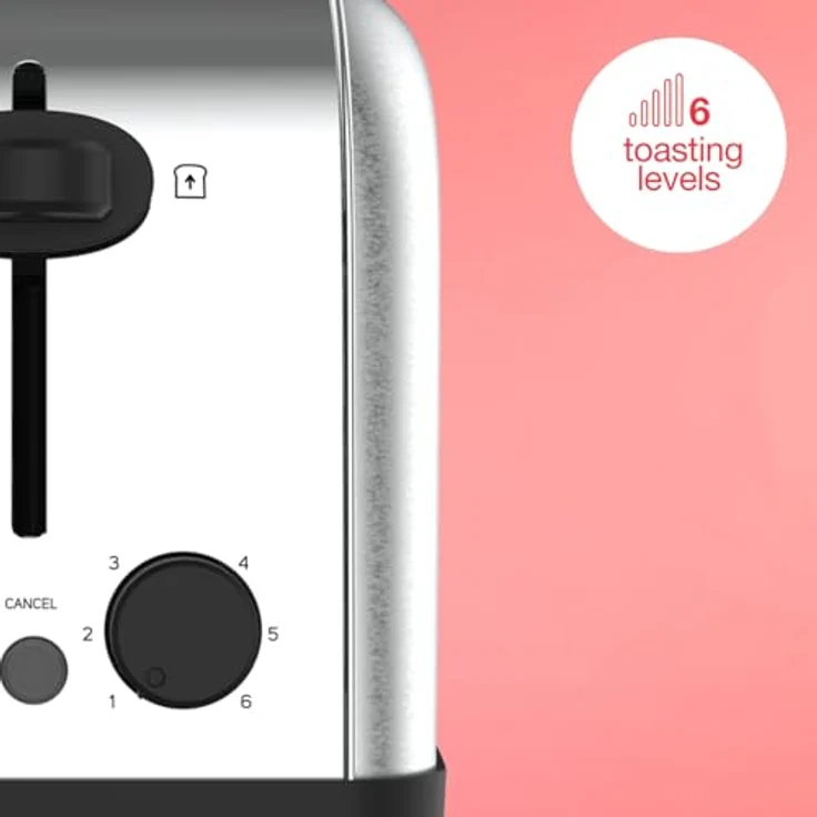 Solac TL5419 2-Schlitz-Toaster, 1400W, 6 Bräunungsstufen, 2 extra lange Schlitze, variable Breite, Stopp, Aufwärmen, Auftauen, silber – Bild 5