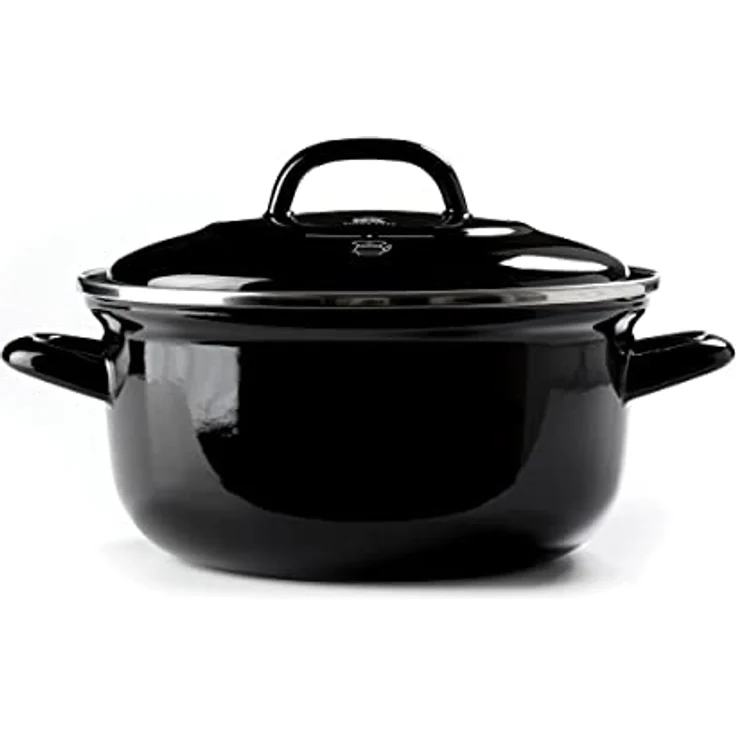 BK Indigo Holländisches Erbe Runde Deutsche Emaillierte Kasserolle mit Deckel mit PFAS-Freier Keramischer Antihaftbeschichtung, 24 cm/4,2 Liter, Induktion, Spülmaschinenfest, Backofenfest, Schwarz – Bild 1