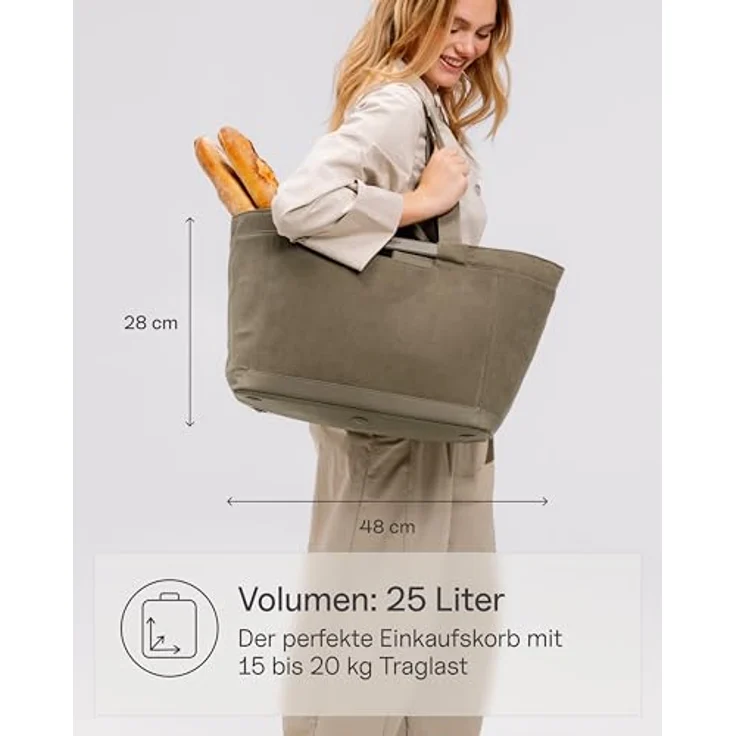 Kapten & Son Vaasa Einkaufskorb faltbar Cord Dusty Khaki, 25 L, inkl. Einkaufswagen-Chip, abwischbares Innenmaterial, praktisches Magnetfach – Bild 5