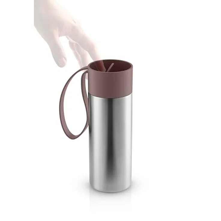 Eva Solo To Go Cup, 0.35 Liter, doppelwandiger Thermobecher in Vintage Brown mit Klickdeckel und Silikon-Trageschlaufe – Bild 3