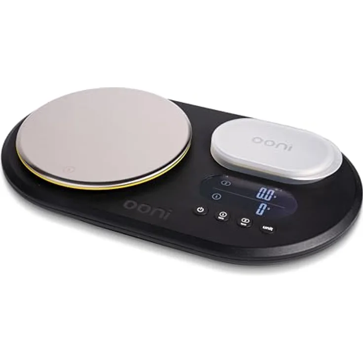 Ooni Dual Platform Digitalwaage, präzise Küchenwaage mit gebürsteten Edelstahlplattformen und dualem LCD-Display, schwarz