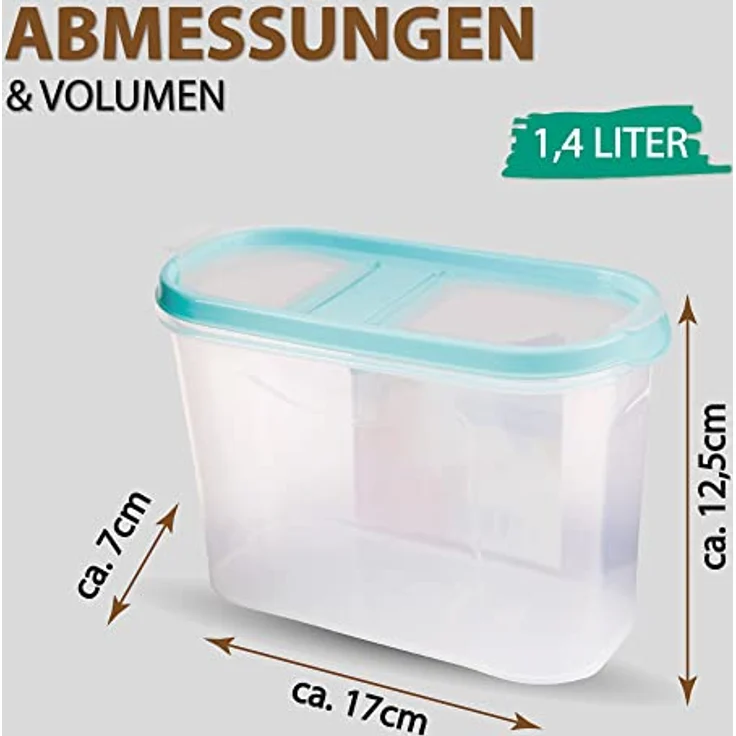 Best-Lock Vorratsdosen mit Deckel 1,4 Liter (Türkis), Luftdicht Schüttdose BPA frei - Frischhaltedosen mit 2 Klappdeckel – Bild 3