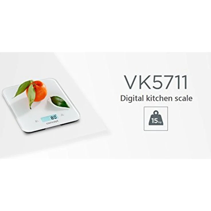 CONCEPT Hausgeräte VK5711 Küchenwaage, Produktlinie WHITE, Zeit-Anzeige, Zeitschaltuhr, Tragkraft bis 15 kg, LCD Display, auch zur Wandbefestigung, Rostfreier Stahl, Weiß – Bild 2