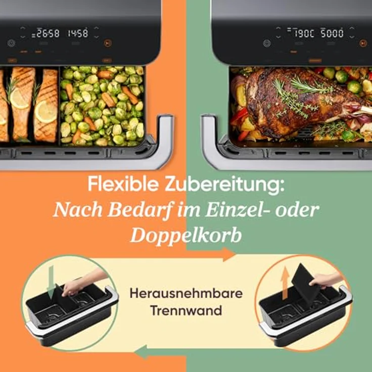 Cosori Dual Blaze TwinFry 10 Liter Heißluftfritteuse CAF-TF101S-AEU, 4 Heizelemente, 8 Portionen, WiFi-Steuerung, schwarz – Bild 4