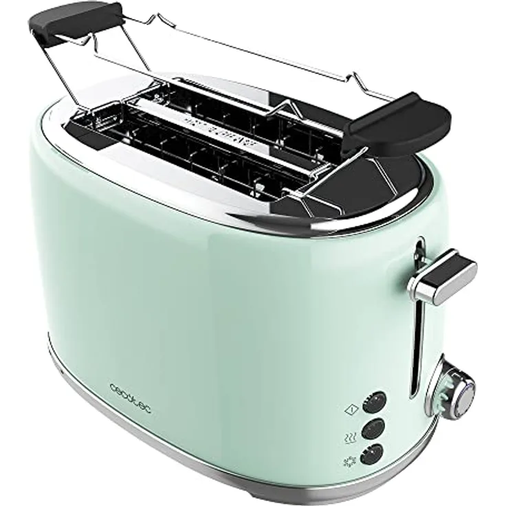 Cecotec Toaster 2 Scheiben Toast&Taste 1000 Retro Double Green, 980 W, 2 Schlitze breit 3,8 cm und kurze Schlitze, Edelstahl, obere Stäbe, einstellbare Leistung, Krümelschale