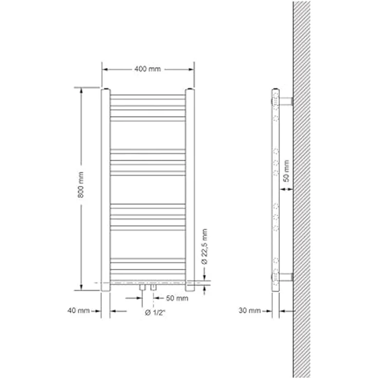 LuxeBath Badheizkörper 400x800mm, Anthrazit, gerade mit Mittelanschluss, effiziente Wärmeableitung, platzsparendes Design – Bild 2