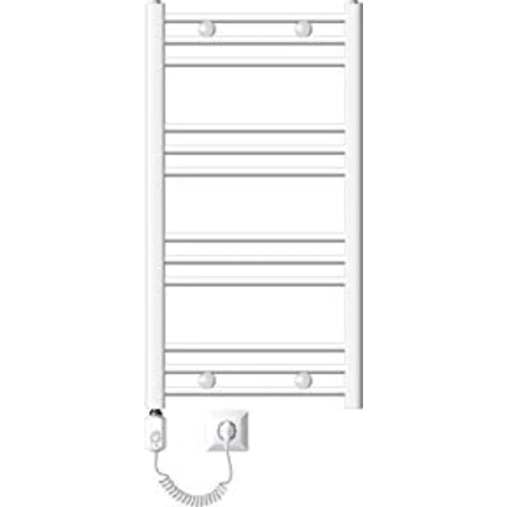 LuxeBath Elektro-Badheizkörper, gebogen, 500 x 800 mm, effiziente Wärmeleistung mit Thermostat und LCD-Display, Farbe: Weiß – Bild 2