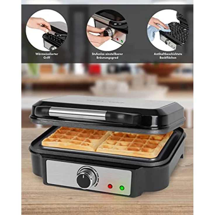 ProfiCook Waffeleisen für belgische Waffeln mit 2 Backflächen, Waffeleisen belgische Waffel 1000 Watt antihaftbeschichtet Edelstahl, stufenlos wählbarer Bräunungsgrad, PC-WA 1240 – Bild 4
