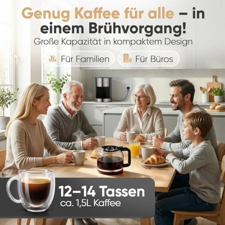 ProfiCook® Filterkaffeemaschine PC KA 1330, Glaskanne für 12-14 Tassen, 800W, Edelstahlfront, Warmhaltefunktion, Anti-Tropf-System – Bild 2