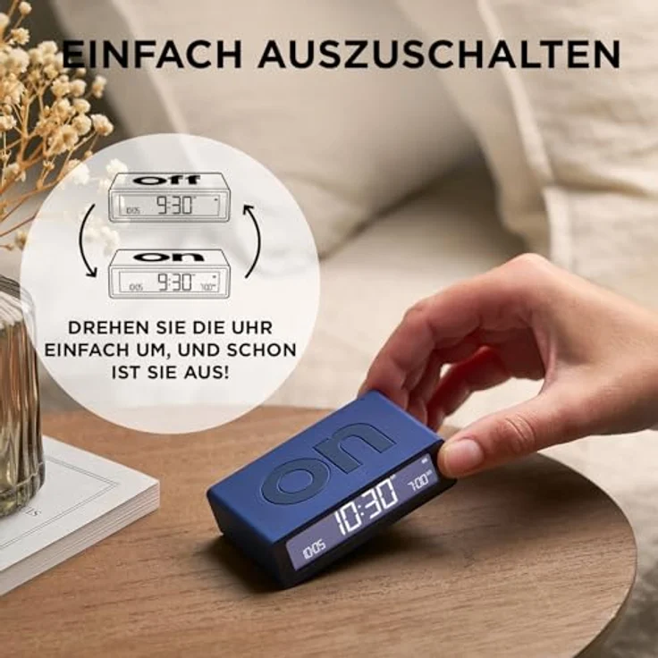 Lexon Flip Mini Wecker, wiederaufladbar mit intuitiver Bedienoberfläche, kompakt und in verschiedenen Farben erhältlich – Bild 3