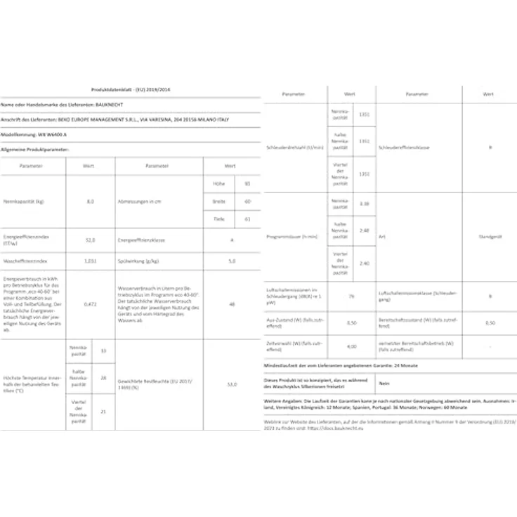 Bauknecht W8 W6400 A, Frontlader Waschmaschine mit 8kg Fassungsvermögen, Mehrfachwasserschutz+, Weiß – Bild 10