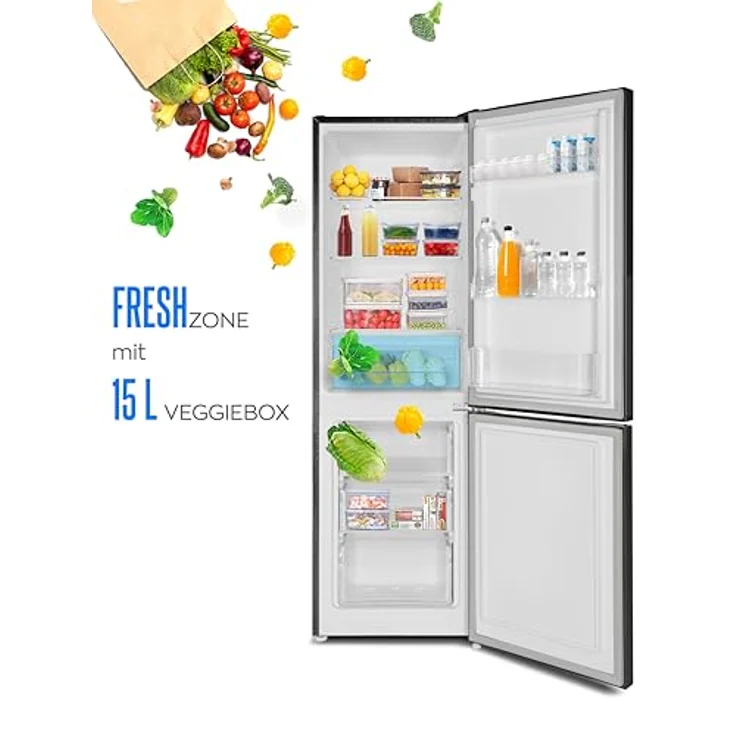 Heinrich´s HKS 3191, Kühlgefrierkombination mit 157 L Gesamtvolumen, 109 L Kühlvolumen, 48 L Gefriervolumen, LED Beleuchtung, Türanschlag wechselbar, leise 39 dB, schwarz – Bild 3