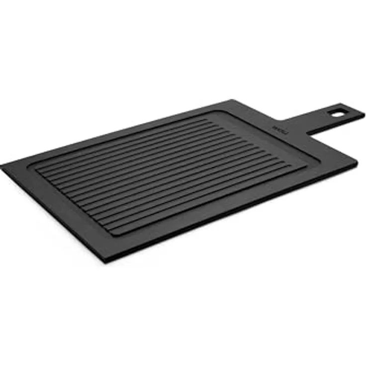 Woll Cut & Serve Schneidebrett mit Rillen, 49 x 24 cm, 7 mm hoch, aus FSC-zertifiziertem Papierverbundstoff, BPA- und VOC-frei, Hitzebeständig bis 175°C, spülmaschinenfest, Mattschwarz