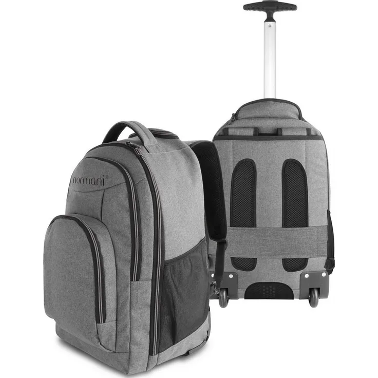 normani Daypack Rucksack mit Trolleyfunktion 30 Liter Yori, Trolley-Rucksack mit Rollen, Schwarz