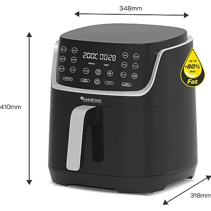 Heissluftfritteuse XL, 8 Liter - AF13D - digitale XL Heißluftfritteuse, 13 Programme, Airfryer, große Fritteuse ohne Fett/Öl, 80°C - 200°C Airfryer Luftfritteuse Air Friteuse Power schwarz – Bild 2