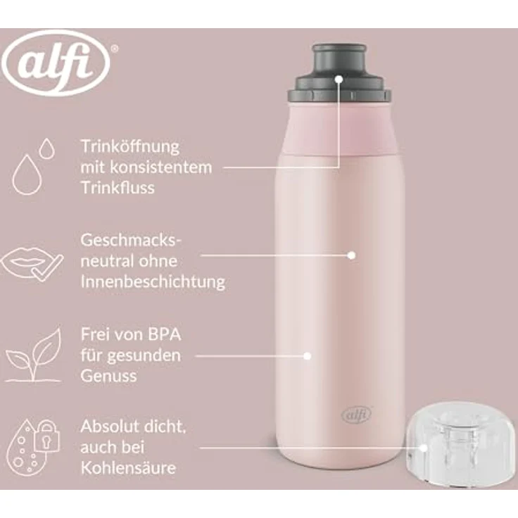 Alfi ELEMENT BOTTLE, Edelstahl-Trinkflasche 0,6l, spülmaschinenfest mit Free-Flow Trinksystem und intuitivem Schraubverschluss, mattiert – Bild 4