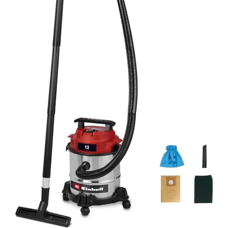 Einhell TC-VC 1240 S, Nass-Trockensauger mit 950 W, 180 mbar Saugleistung, 12 L Edelstahlbehälter, inkl. Fugen- & Kombidüse, Schaumstofffilter, Schmutzfangsack & Filterbeutel – Bild 1
