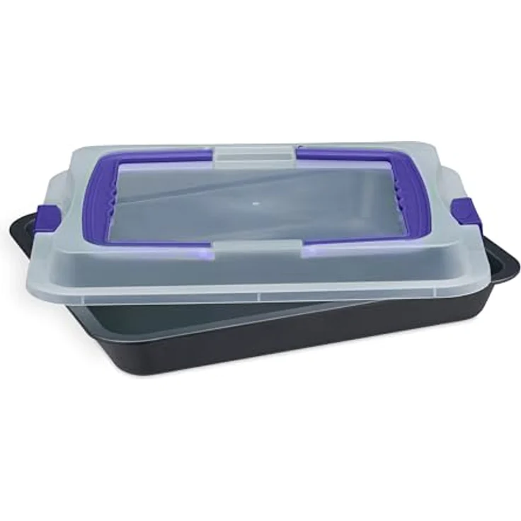 relaxdays Backblech mit Deckel, 3-in-1 Kuchenform aus Carbon-Stahl und Kunststoff, blau – Bild 7