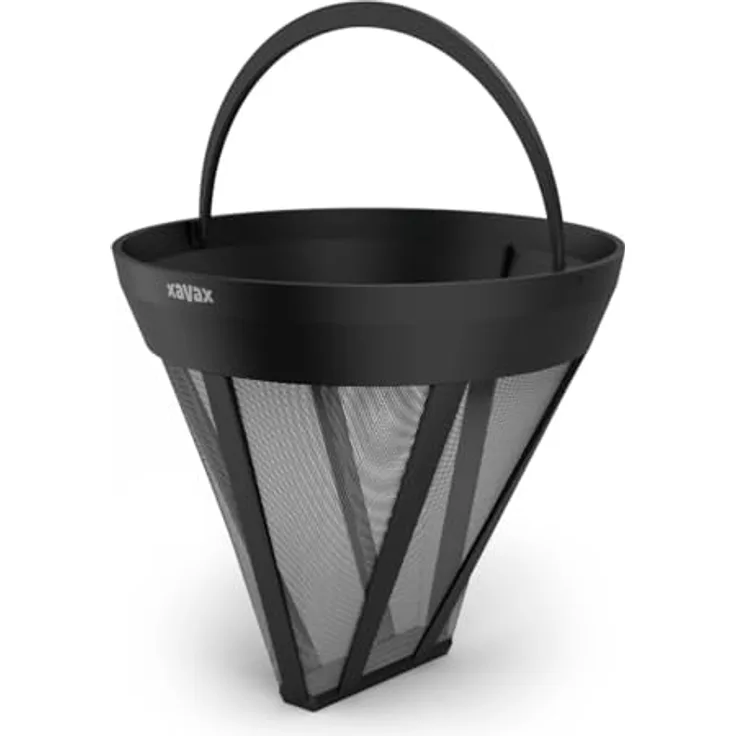 Xavax Permanent-Kaffeefilter Größe 4 (Dauerfilter Kaffee Größe 4 für Kaffeemaschine, Mehrweg-Kaffeefilter wiederverwendbar, 120 Mesh, ersetzt Filtertüten aus Papier, Henkel, spülmaschinenfest) schwarz