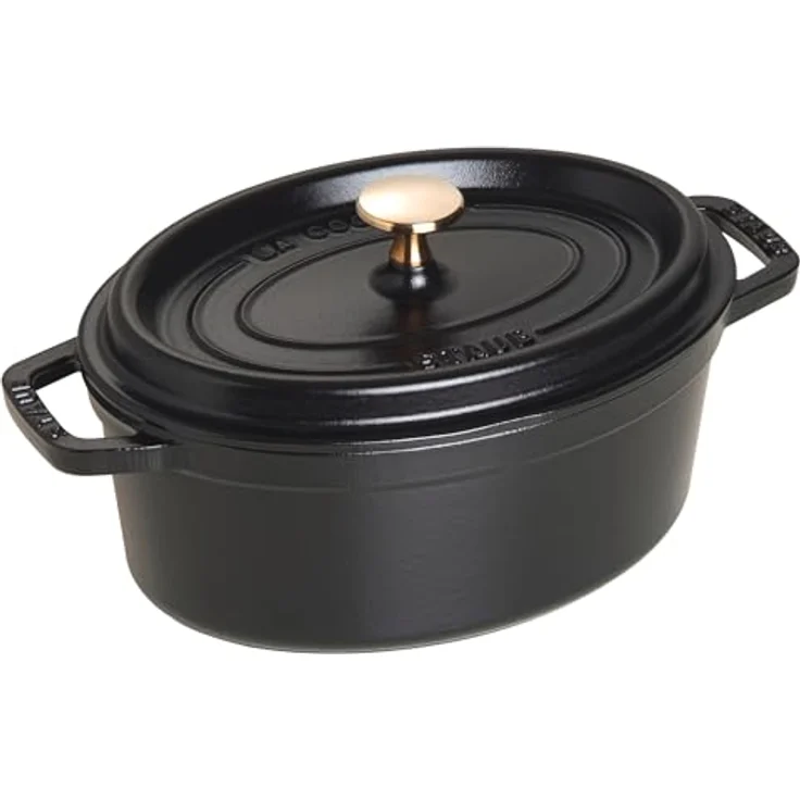 Staub 1102325 Cocotte-Bräter, oval mit Deckel 23 cm, 2,35 L, mit mattschwarzer lierung im Inneren des Topfes, schwarz – Bild 1