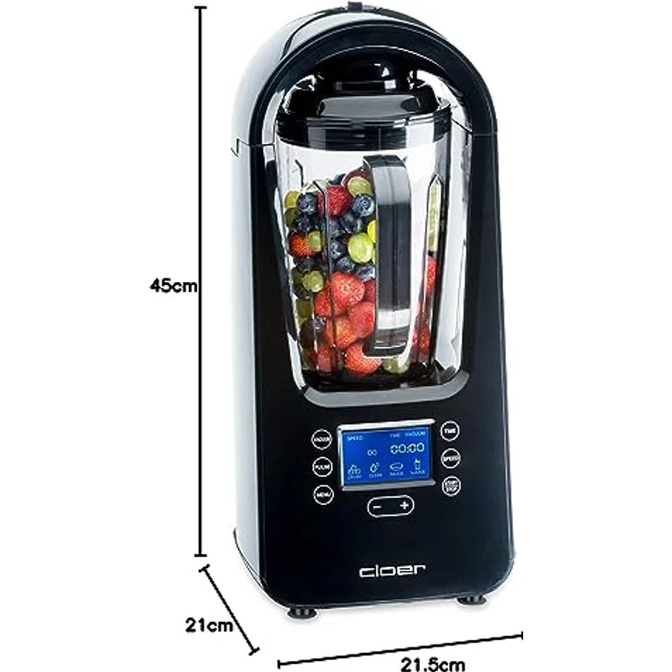 Cloer 6980 Vakuum Standmixer - 800 Watt - 21.000 U-Min. - inkl. Vorratsbehälter-Vakuumventil-Automatikprogramme-Eis-Crush-Funktion-Reinigungsfunktion-schwarz, – Bild 10