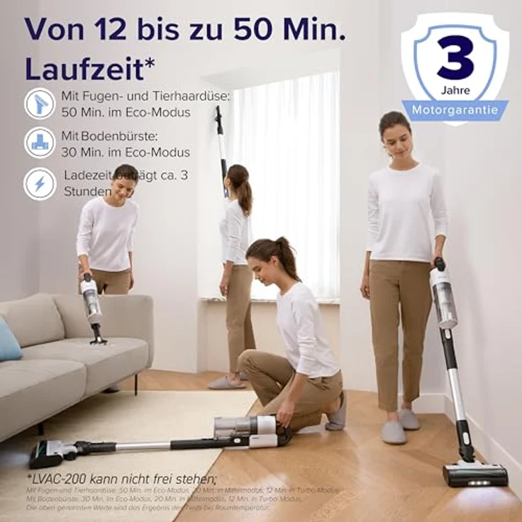 Levoit Akku-Hand-und Stielstaubsauger, 180,00 W, beutellos, Vakuum - LSV-V201-WEU, Turbo-Modus, Eco-Modus, weiß – Bild 4