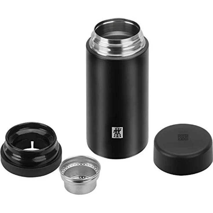 ZWILLING Thermo Thermoflasche, Integrierter Siebeinsatz, Isolierflasche für Tee & Infused Water, Doppelwandisolierung, 420 ml, Höhe: 17,2 cm, Schwarz – Bild 5