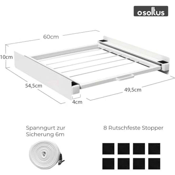 osoltus Universal Verbindungsrahmen Waschmaschine/Trockner mit Ausziehgestell - Stabil für den Wäschetrockner geeignet, in universellem Abalage, bequemer für Wäschmäschinen und Trocknerfasllenen. – Bild 3