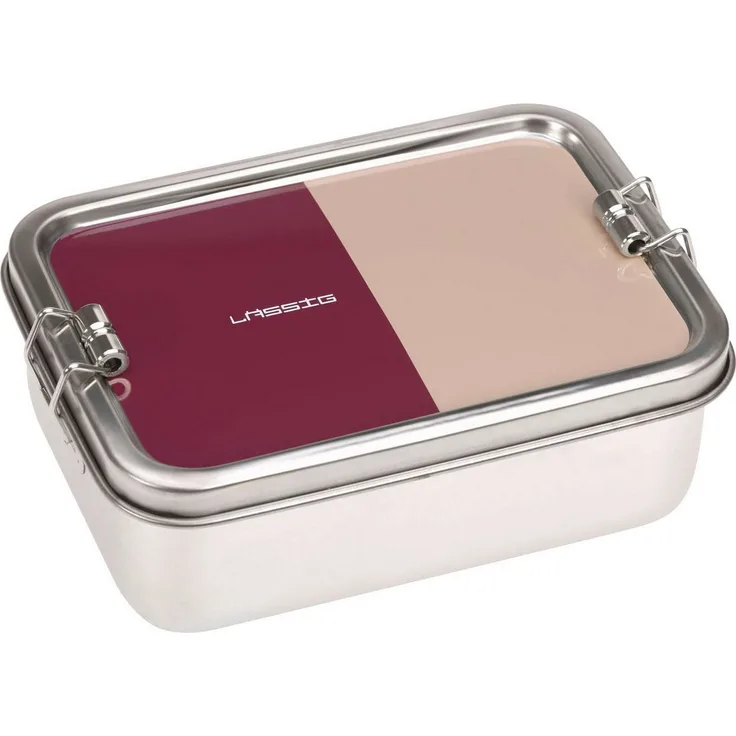 LÄSSIG Lunchbox Solid berry/rose, Edelstahl, Silikon, (1-tlg), aus Edelstahl, robuste Edelstahl Brotdose mit Silikonring