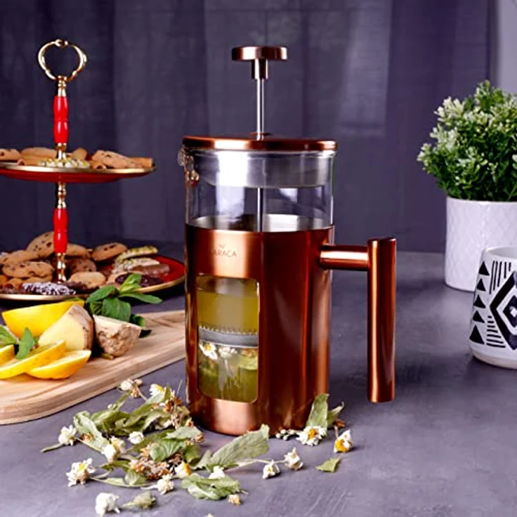 Karaca Borosilicate Glass Copper French Press 1000 ml Kaffee French Press, Kaffeepresse für Zuhause, Coffee Press – Bild 1
