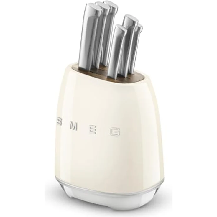Smeg Messerblock KBSF02CR, Creme - aus Edelstahl mit poliertem Chrom-Finish und Messergehäuse aus Akazienholz – Bild 3