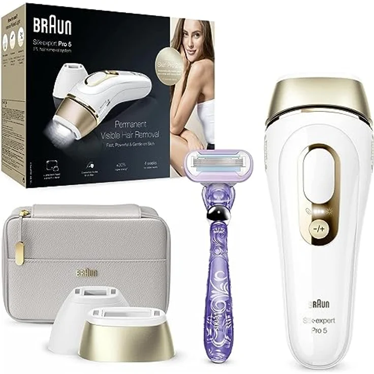 Braun IPL Silk Expert Pro 5 Haarentfernungsgerät Damen/Herren, dauerhaft sichtbare Haarentfernung, Venus Rasierer & Tasche, Alternative zur Laser Haarentfernung, Geschenk Frau, PL5157, weiß/gold – Bild 1