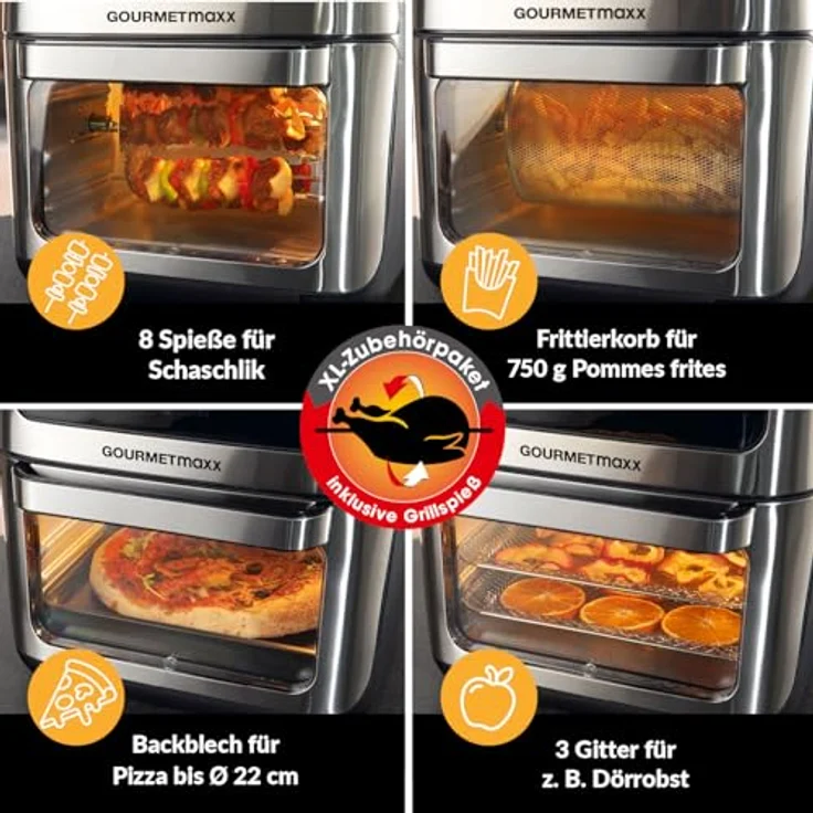 GOURMETmaxx Digitale XXL Heißluftfritteuse 12 Liter - Ofen, Grill und Fritteuse mit Sichtfenster | Fettarme und schonende Zubereitung nahezu ohne Öl | 9 Programme, Timerfunktion für punktgenaues Garen – Bild 4