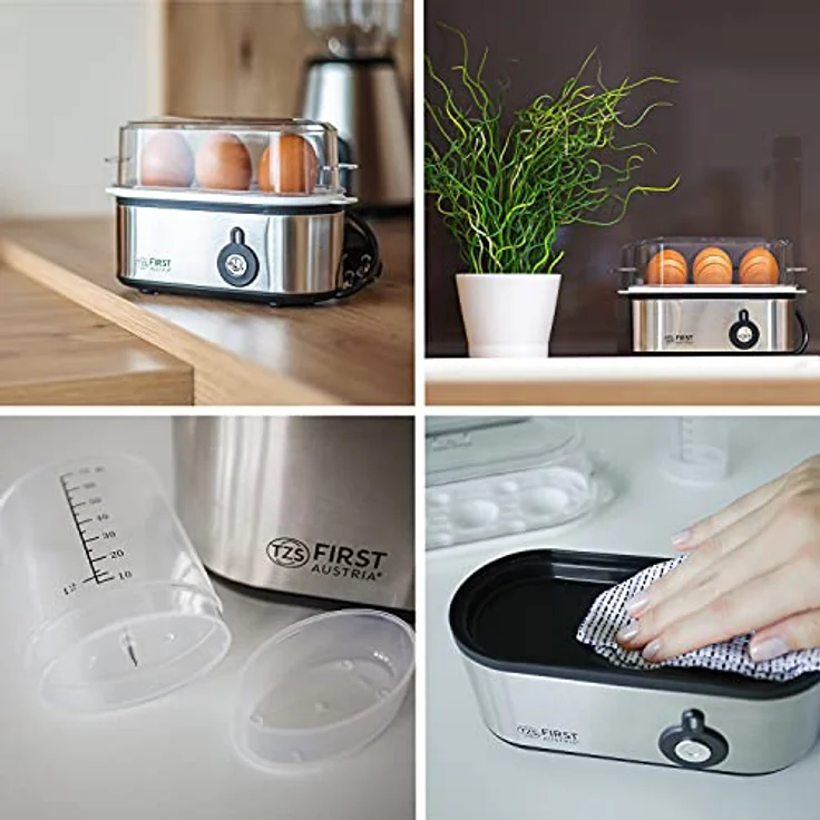 TZS First Austria Elektrischer Eierkocher 210W, 3 Eier, mit Messbecher und Eierstecher, für hartgekochte, weichgekochte, Eier – Bild 5