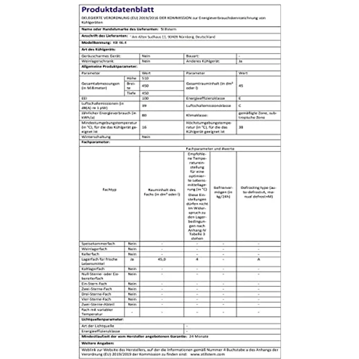 Stillstern KB 46.4 Minikühlschrank, freistehend, Abtauautomatik, Minibar, Energieklasse E – Bild 10
